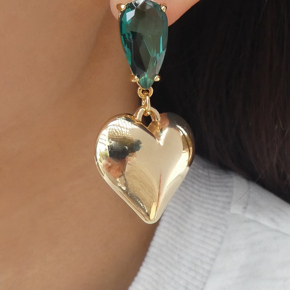 Millie Heart Earrings (Emerald)