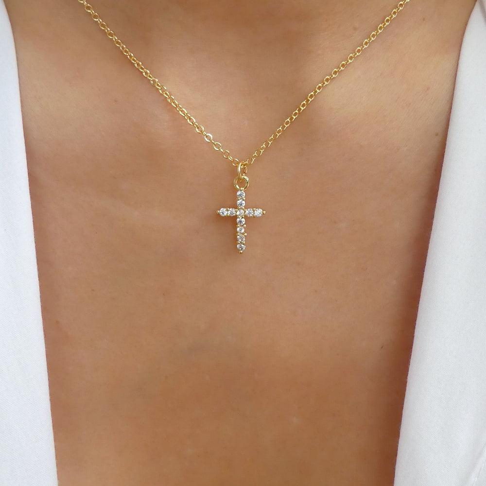 Crystal Laurie Cross Necklace
