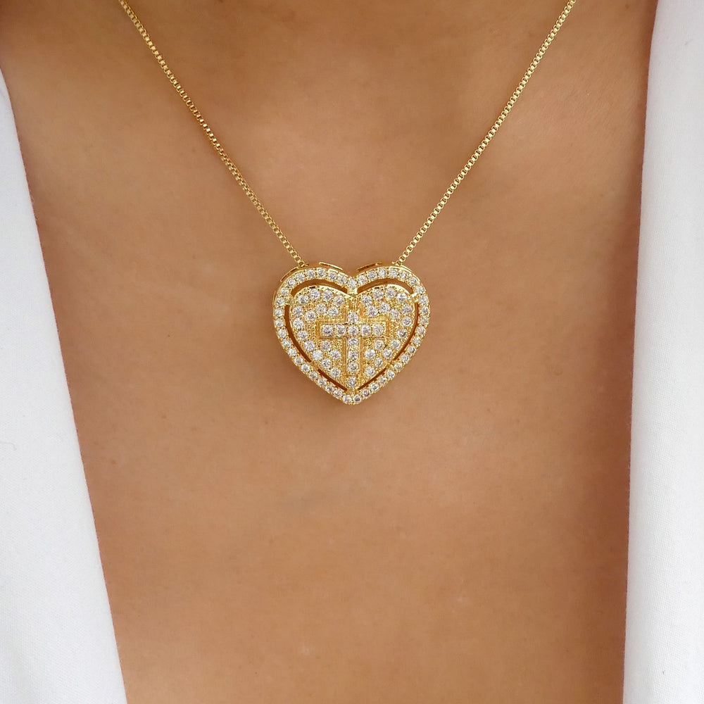 Crystal Heart Cross Necklace