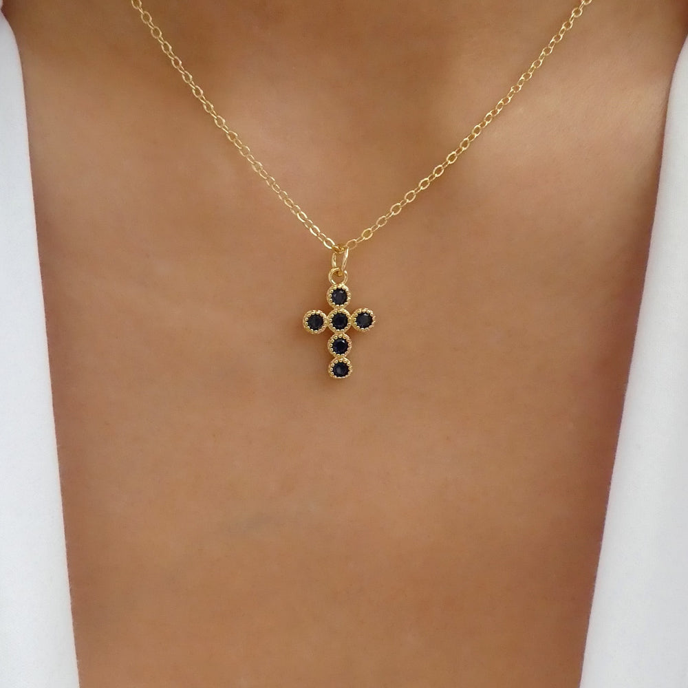 Mini Noella Cross Necklace (Black)