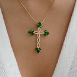 Crystal Alissa Cross Necklace (Emerald)