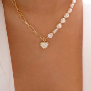 Trista Heart & Pearl Necklace (White)