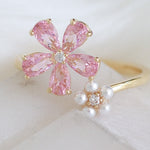 Pink Flower & Pearl Ring