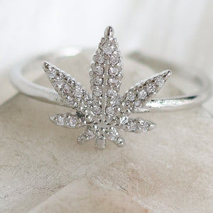 Silver Crystal Cannabis Ring