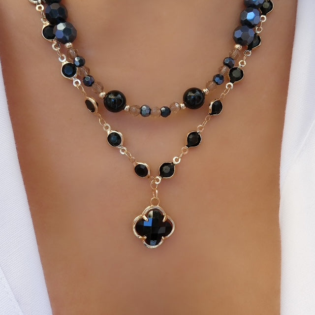 Beaded Layer Steffy Necklace (Black)