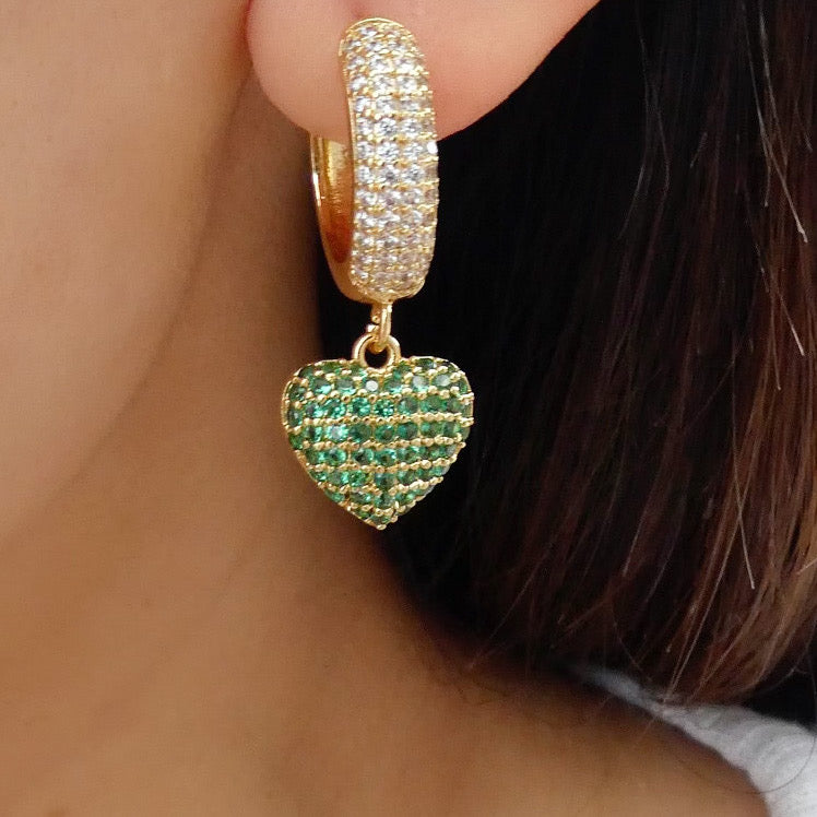 Andrea Crystal Heart Hoops (Emerald)