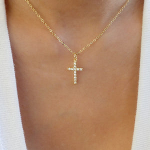 Simple Crystal Cross Necklace (Small)