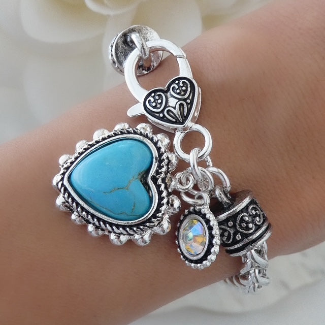 Turquoise Lucy Heart Bracelet (Silver)