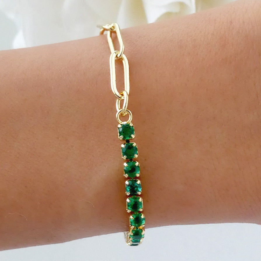 Simple Crystal Link Bracelet (Emerald) – Love Stylize