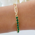 Simple Crystal Link Bracelet (Emerald)
