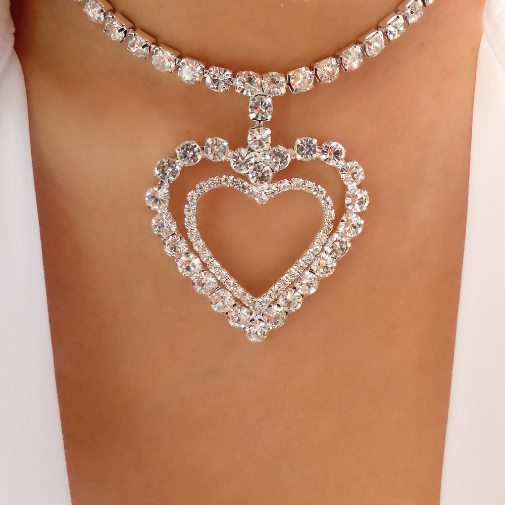 Crystal Alicia Heart Necklace (Silver)