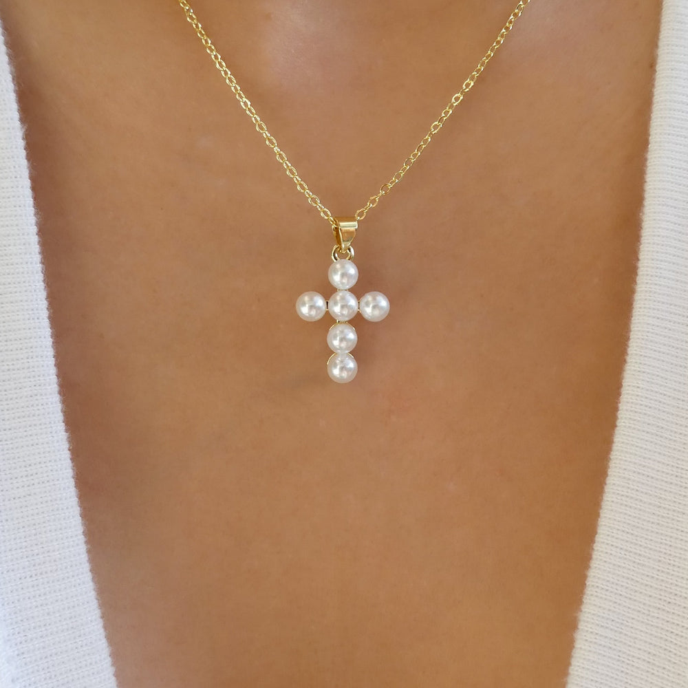 Small Pearl Cross Necklace