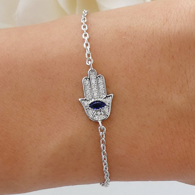 Buy Hamsa Evil Eye Charm Sterling Silver Pull Chain Bracelet by Mannash™  Jewellery