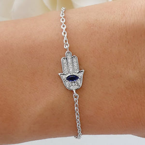 Crystal Hamsa Bracelet (Silver)