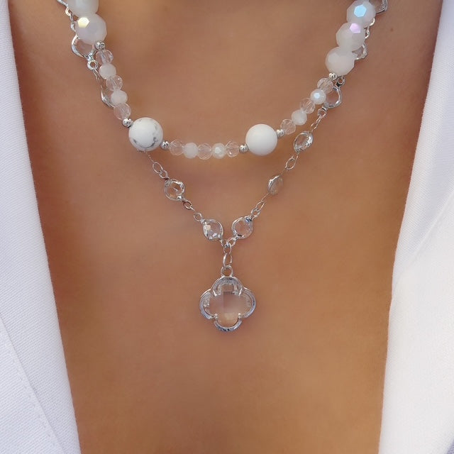 Beaded Layer Steffy Necklace (Silver)