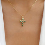 Crystal Bethany Cross Necklace (Emerald)