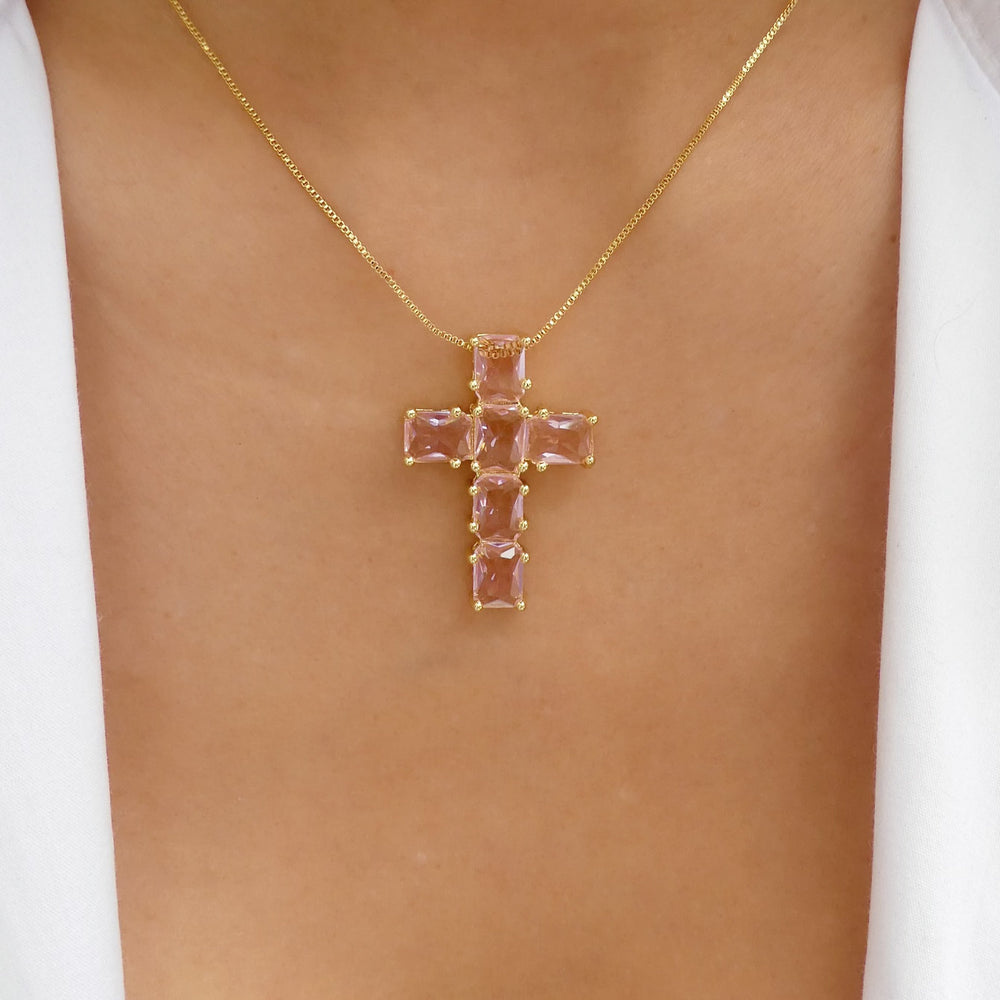 Cameron Cross Necklace (Pink)