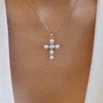 Angie Pearl Cross Necklace (Silver)