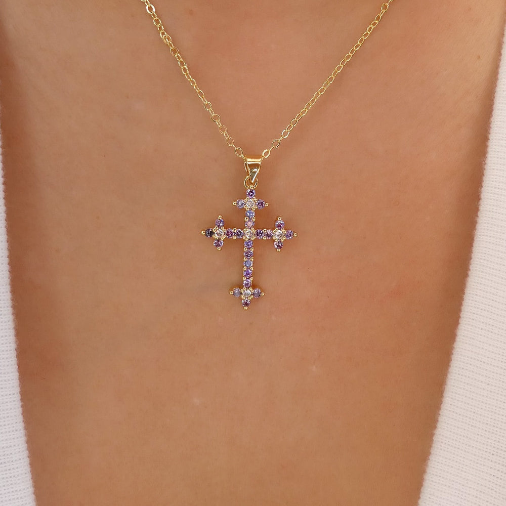 Crystal Lvena Cross Necklace (Purple)