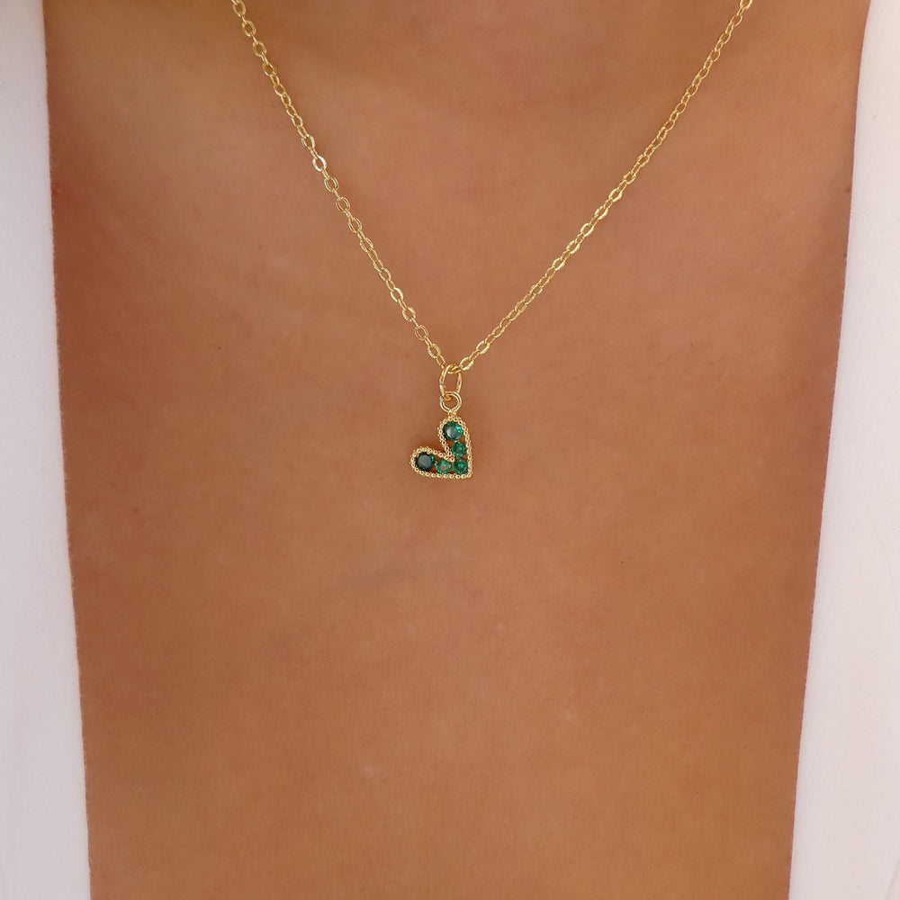 Mini Crystal Heart Necklace (Emerald)