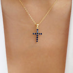 Crystal Paris Cross Necklace (Blue)