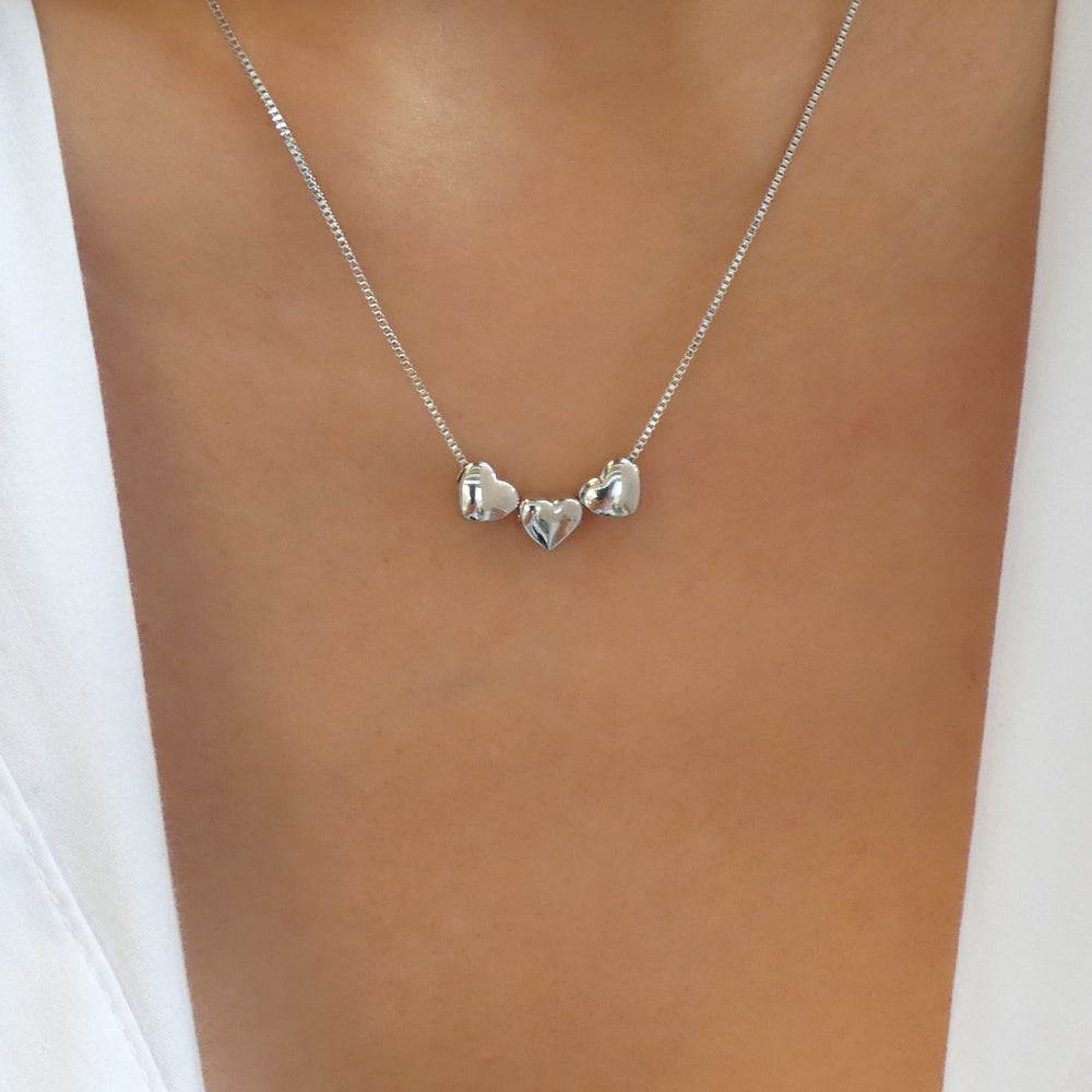 Triple Heart Necklace (Silver)