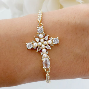 Crystal & Pearl Cross Bracelet