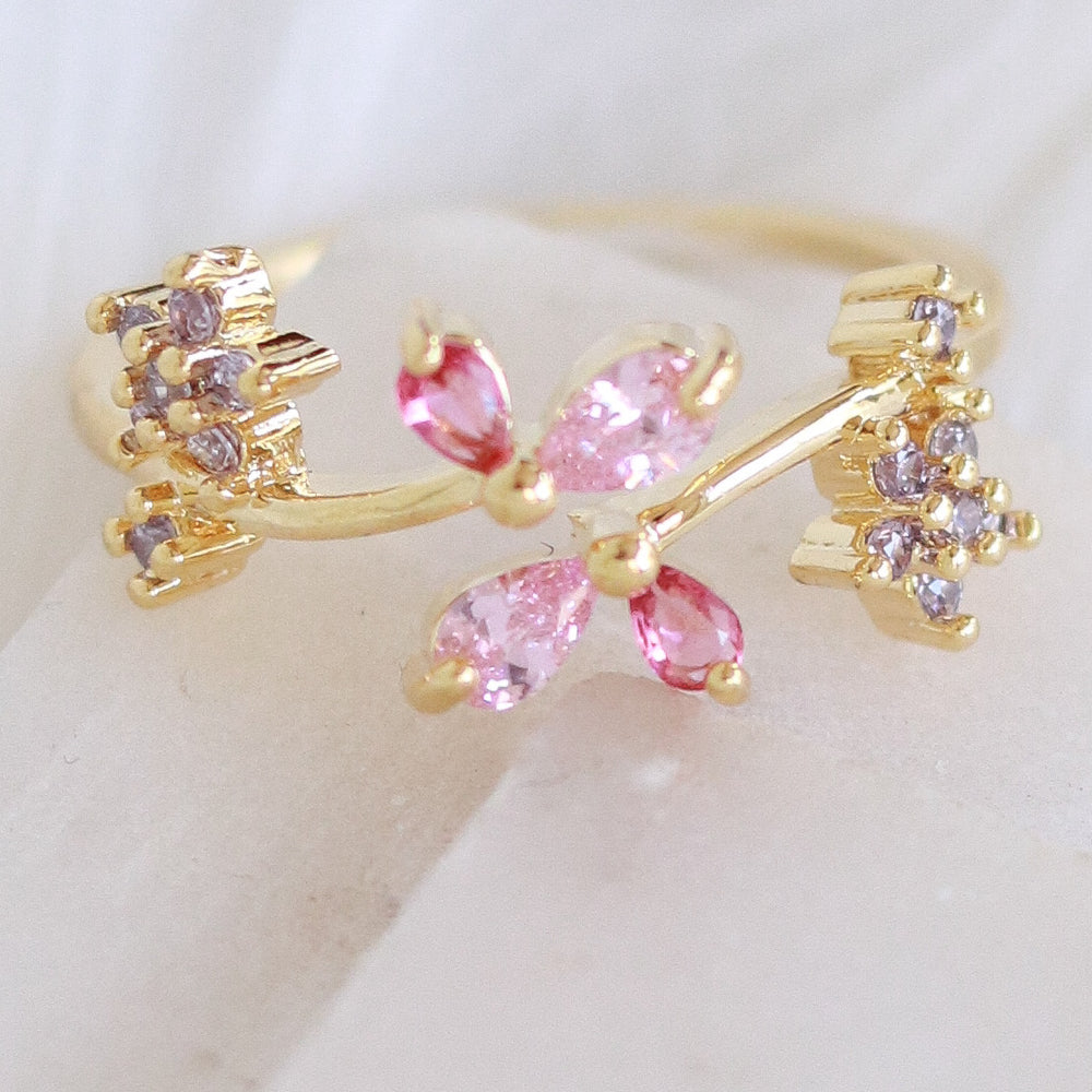 Crystal Pink Azari Leaf Ring