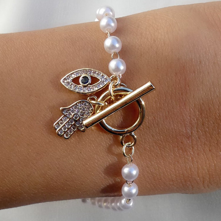 Hamsa, Eye & Pearl Bracelet