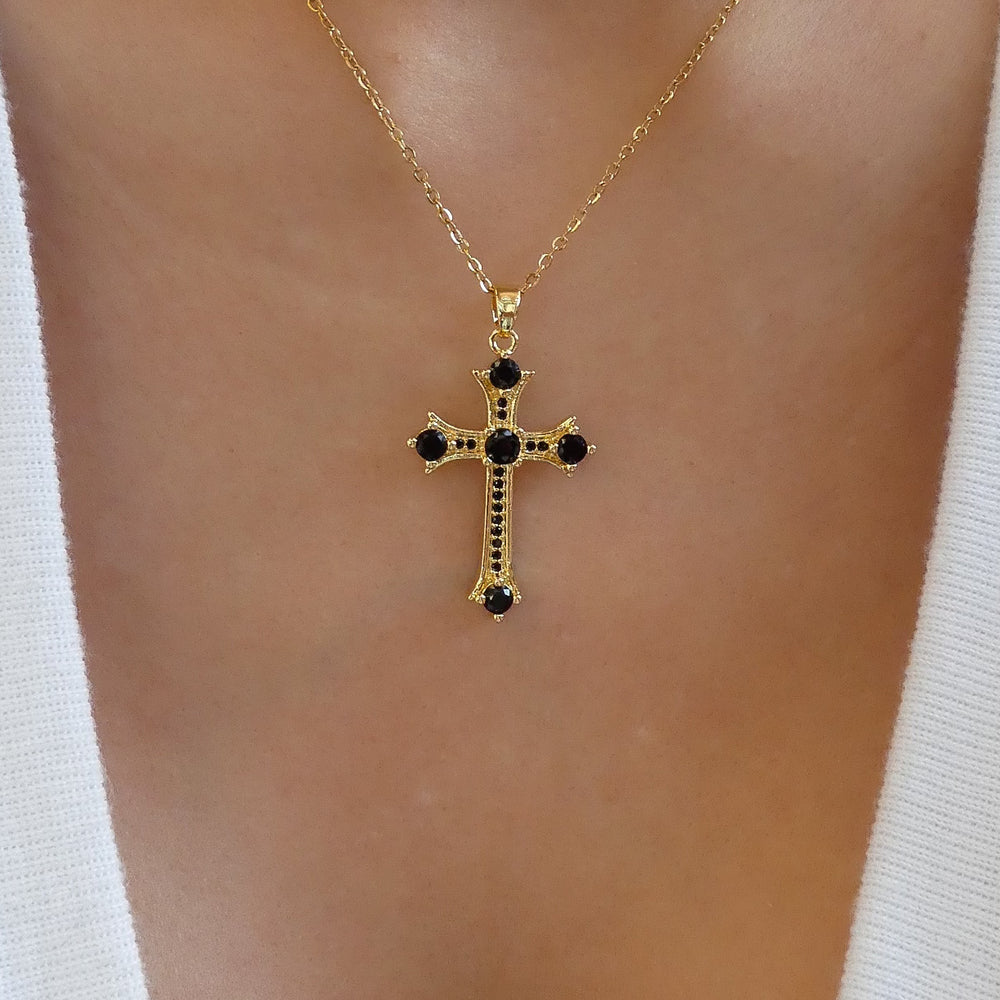 Clara Cross Necklace (Black)