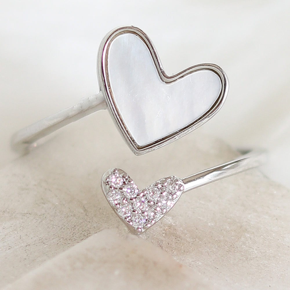 Double Crystal Heart Ring (Silver)