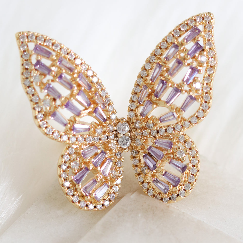 Purple Crystal Butterfly Ring