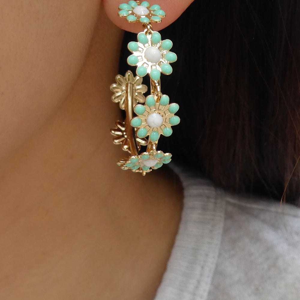Turquoise Daisy Hoops