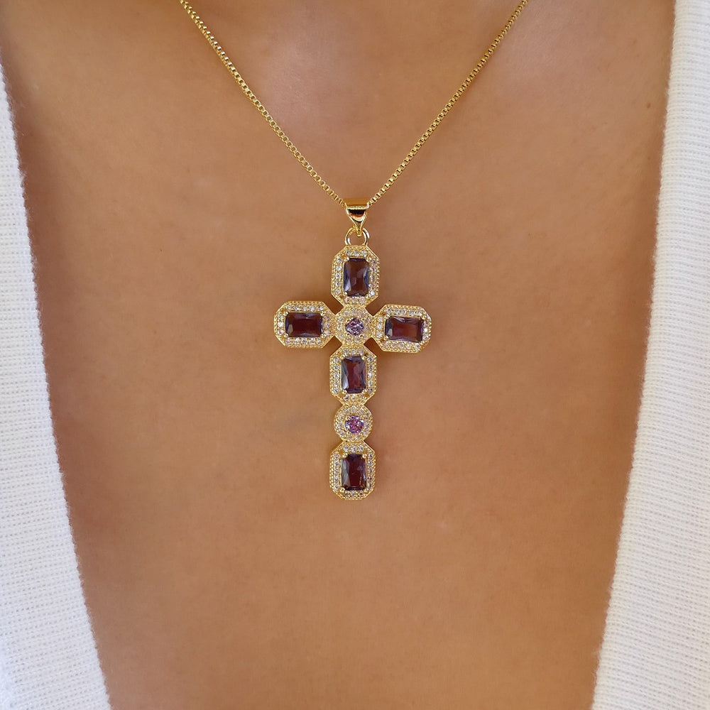 Veronica Cross Necklace (Purple)