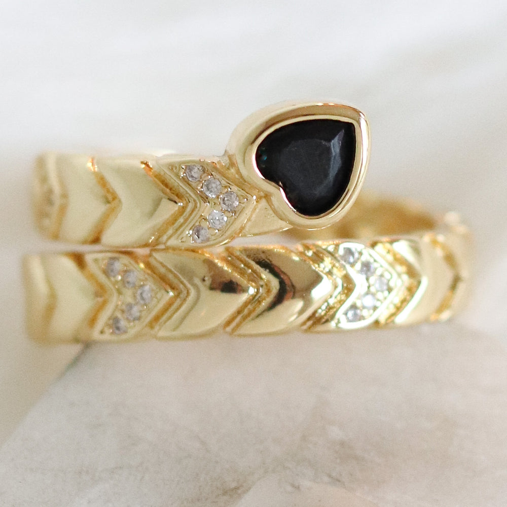 Crystal Lala Heart Ring (Black)
