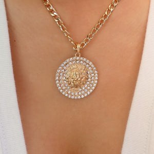 Crystal Lion Coin Necklace