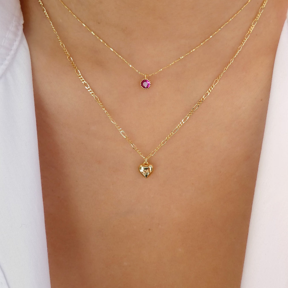 Mini Heart & Crystal Necklace Set (Pink)