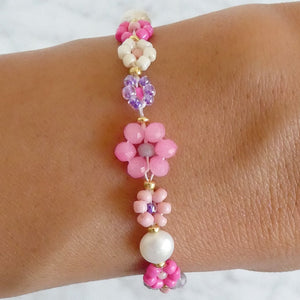 Neon Pink & Purple Flower Bracelet