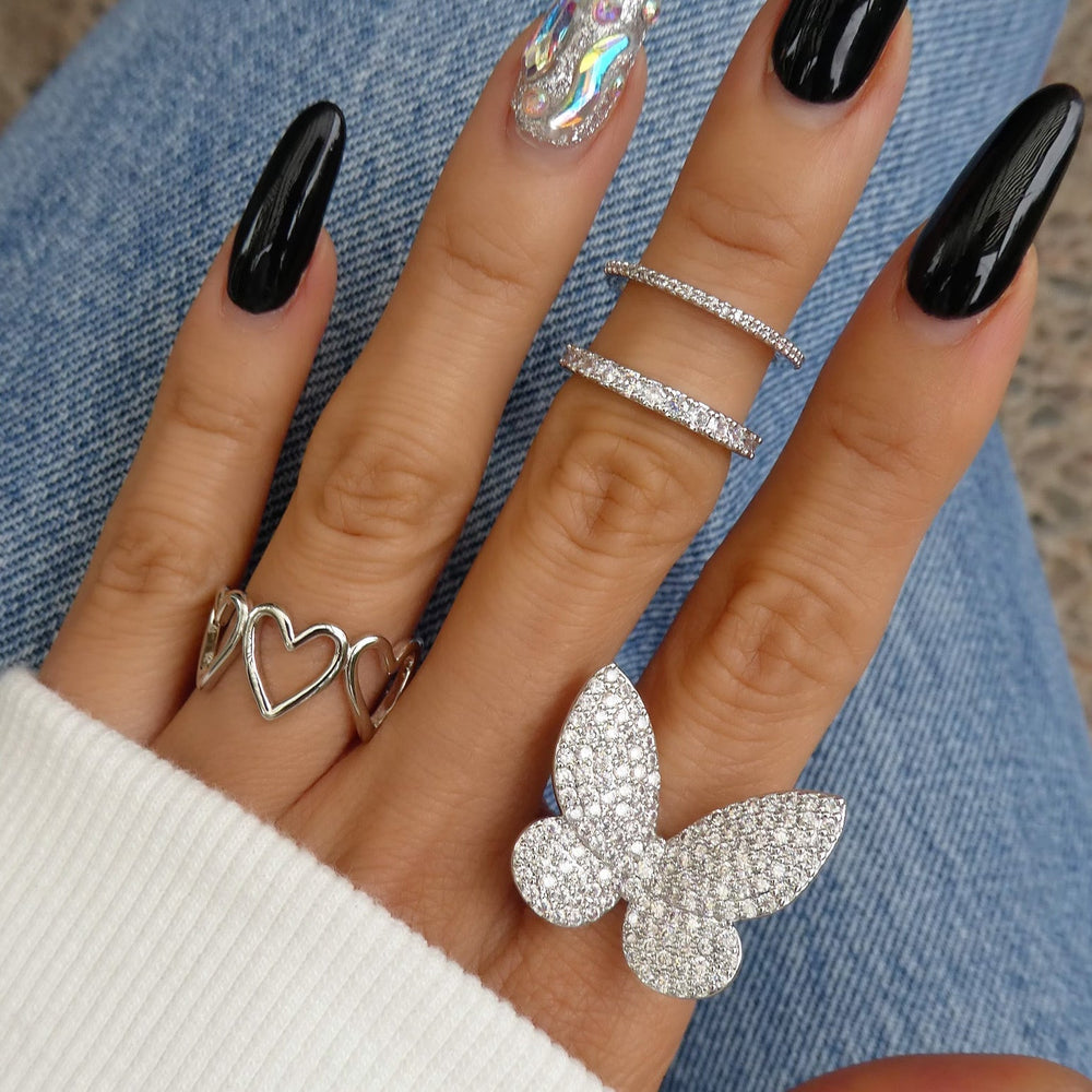 Silver Heart Row Ring