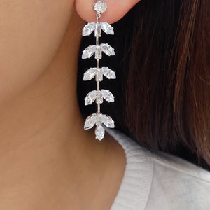 Silver Crystal Leaf Earrings