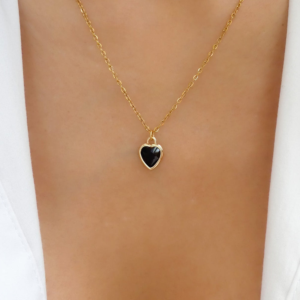 Small Catrina Heart Necklace (Black)