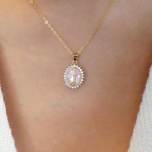 Iridescent Mary Necklace (Pink)