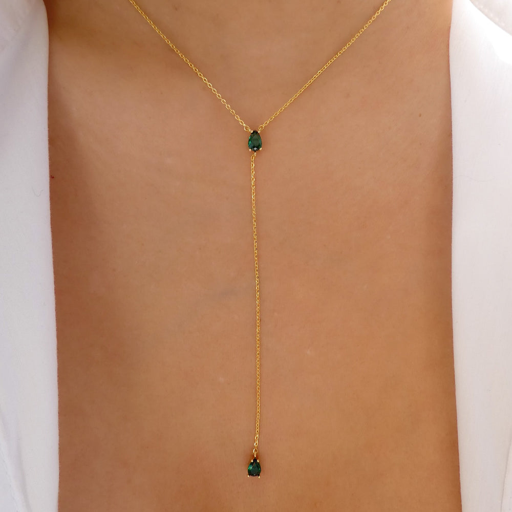 Crystal Lauren Drop Necklace (Emerald)