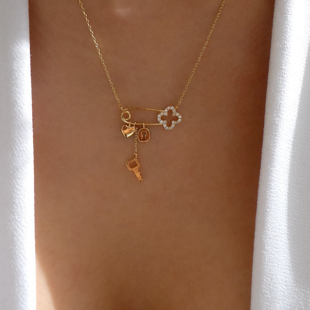 14K Clover Pin Necklace