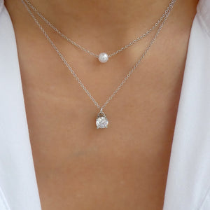 Silver Pearl & Crystal Necklace Set