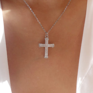 Crystal MIa Cross Necklace (Silver)