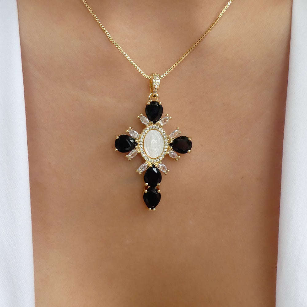 Crystal Oakley Cross Necklace (Black)