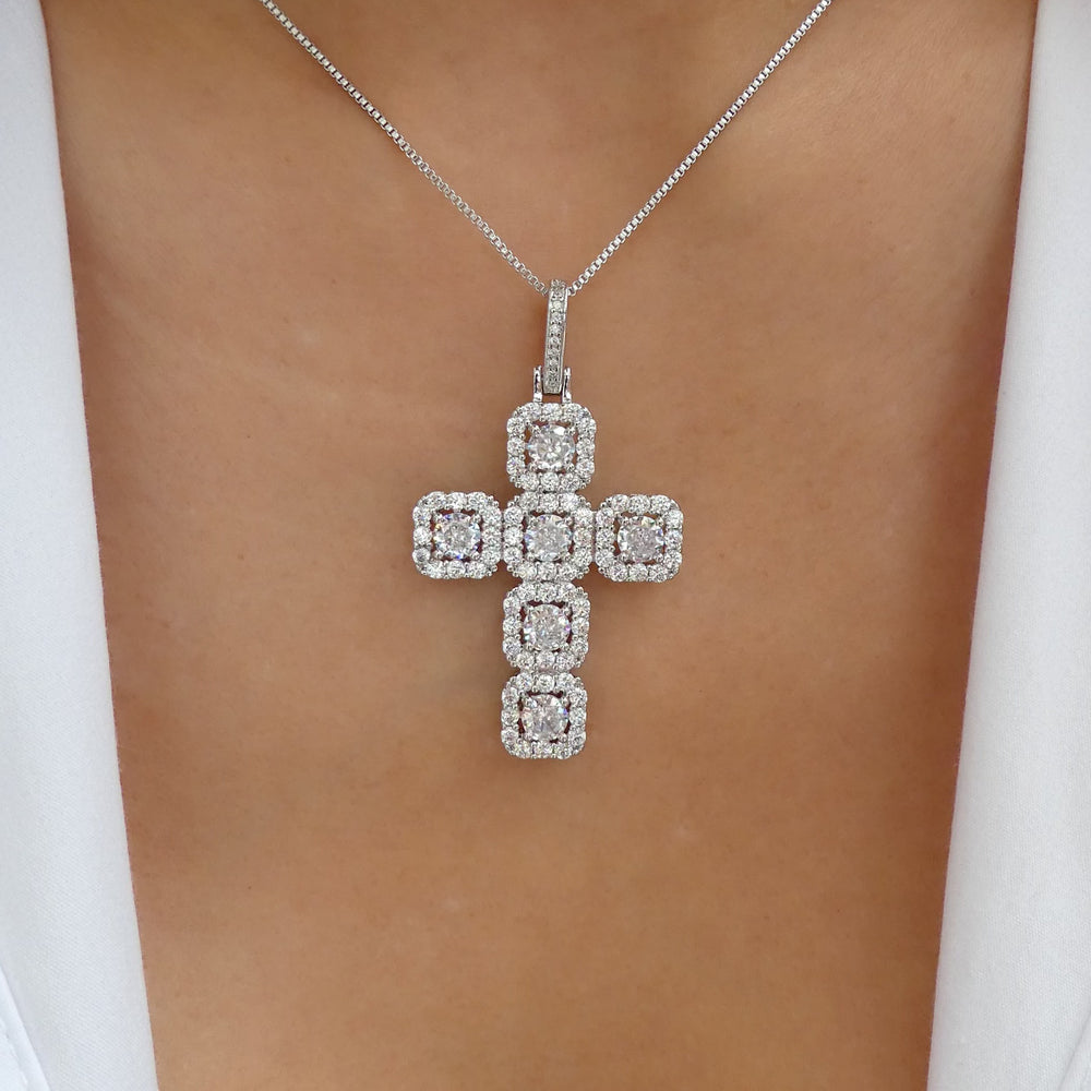 Crystal Suzanna Cross Necklace (Silver)