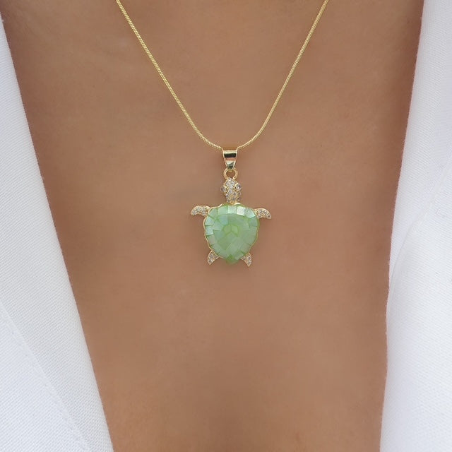 Iridescent Turtle Necklace (Green)