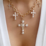 Frankie Cross Pearl Necklace
